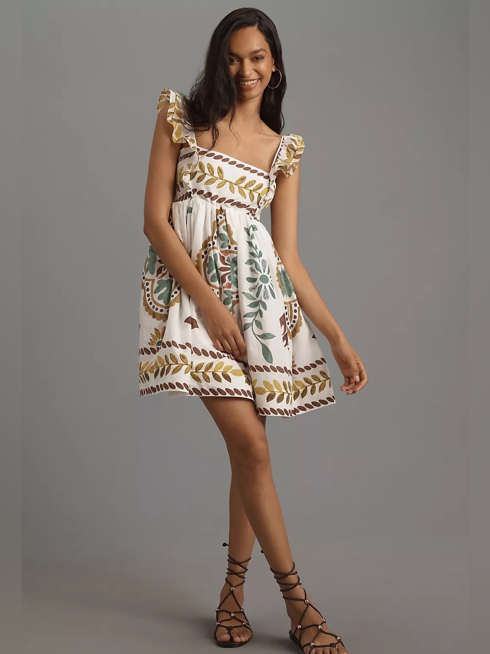 *NWT* ANTHROPOLOGIE Cotton Ruffle Sleeve Square Neck Mini Dress Small - Picture 3 of 9